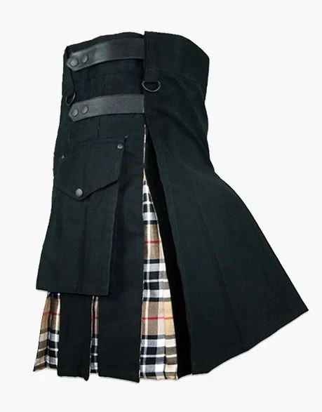 Scottish Black Fabric Camel Thomson Tartan Hybrid Kilt