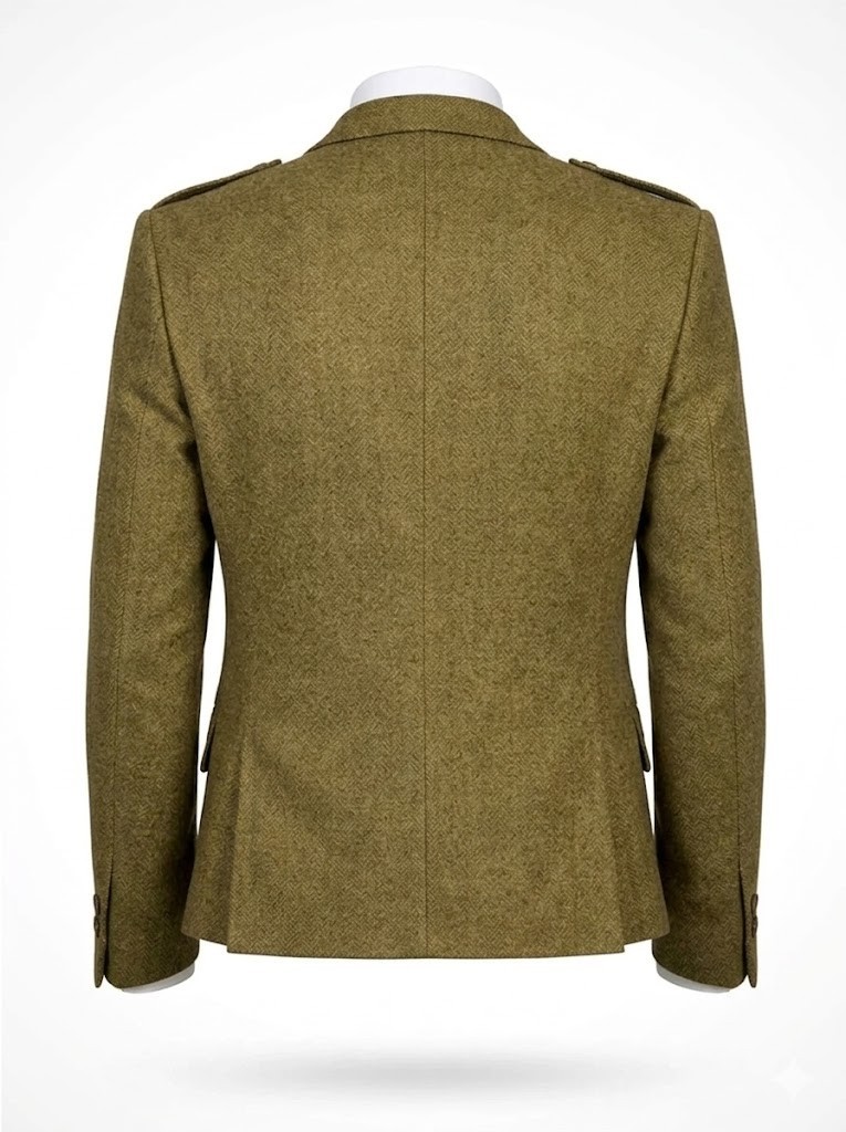 Men’s Scottish Olive Green Tweed Wool Argyle Kilt Jacket Highland Dress Jacket