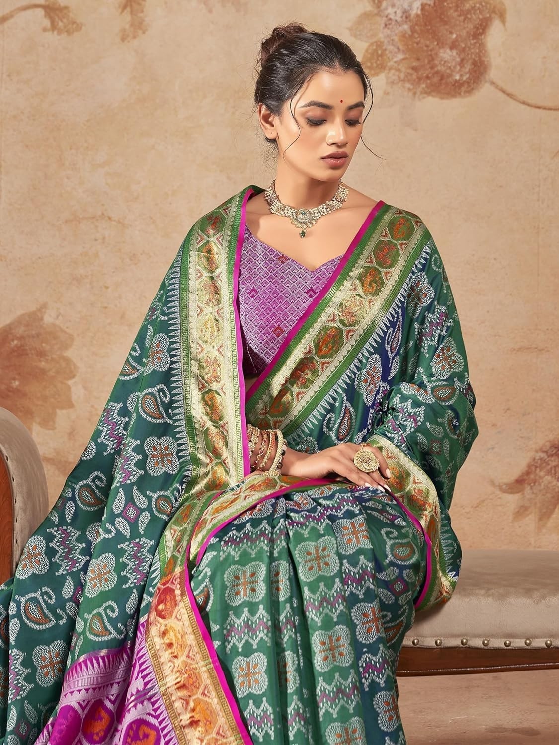 Women’s Patola silk saree with rich pallu Design & Blouse Piece
