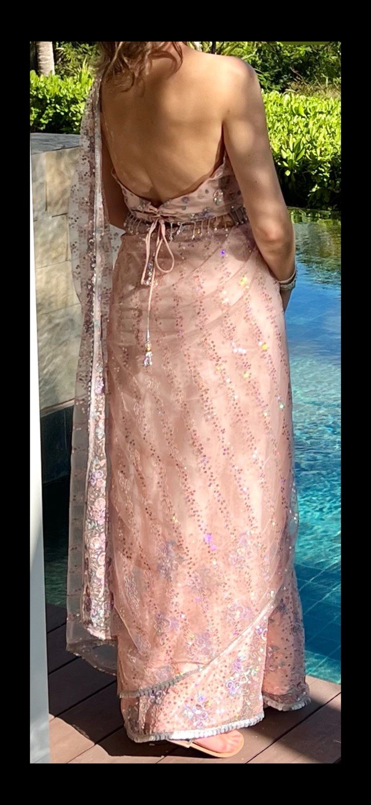 Lashkaraa Light Pink Sequins Embellished Net Saree Size XSmall (34)