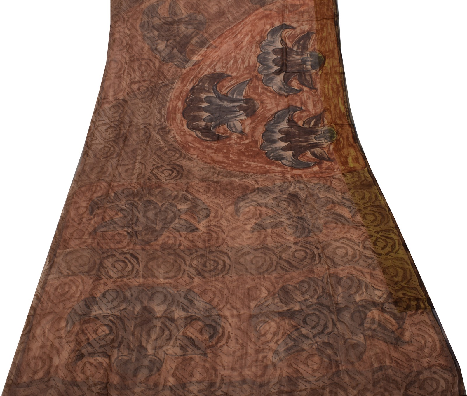 Sushila Vintage Indian Saree Blend Chiffon Silk Printed Soft Craft 5 Yard Fabric