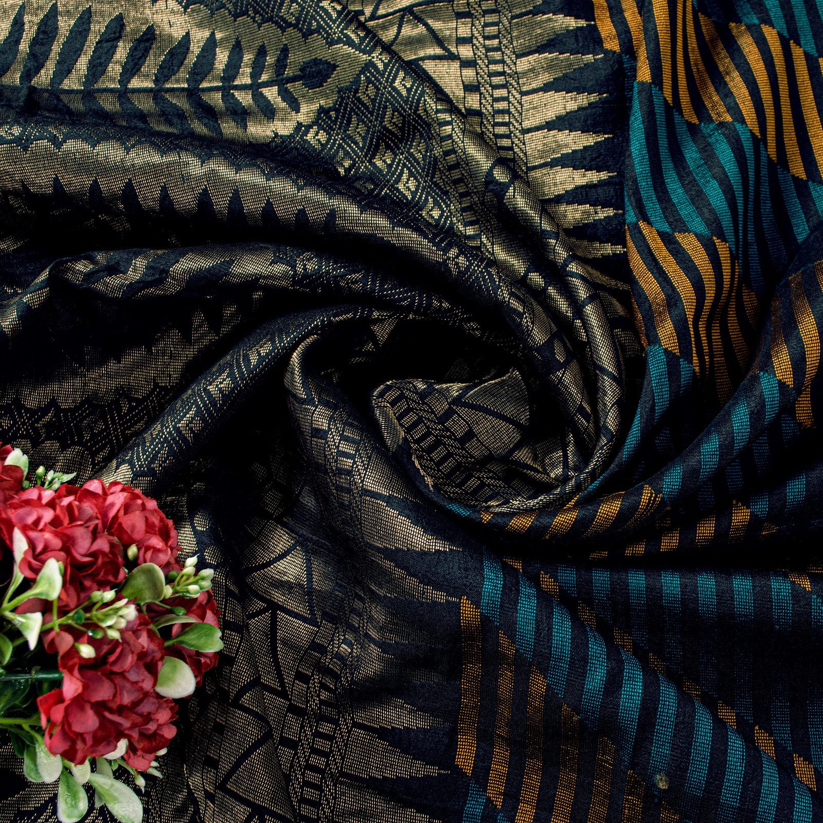 Sanskriti Vintage Black Pure Silk Saree Golden Woven Sari 5.5+Yd Craft Fabric