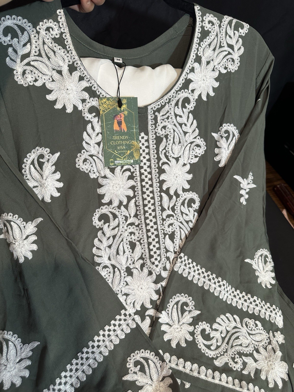 Beautiful soft linen Front & back emb-3 pc suit-emb plazo, laced dupatta-$44