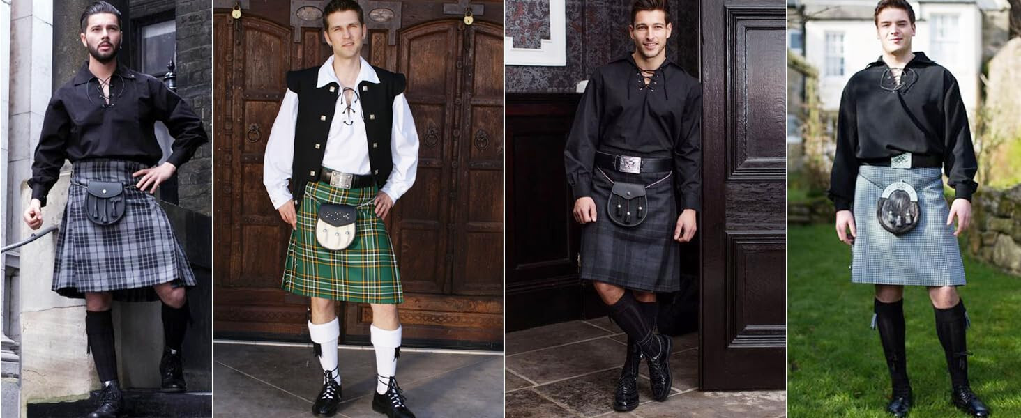 NWT 2X BLACK STRETCH Jacobite Ghillie Black Shirt for Kilts Medieval Renaissance