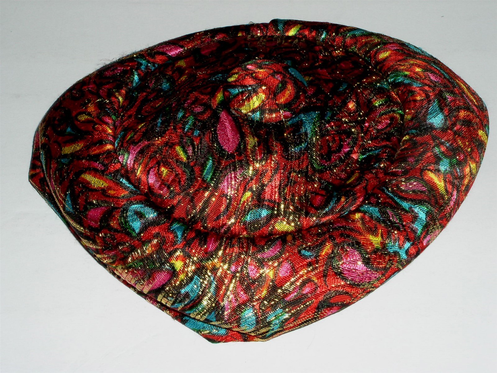Multi Colored Tam Hat Cap Metallic Gold Thread Tribal Urban Ethnic Beret Asian