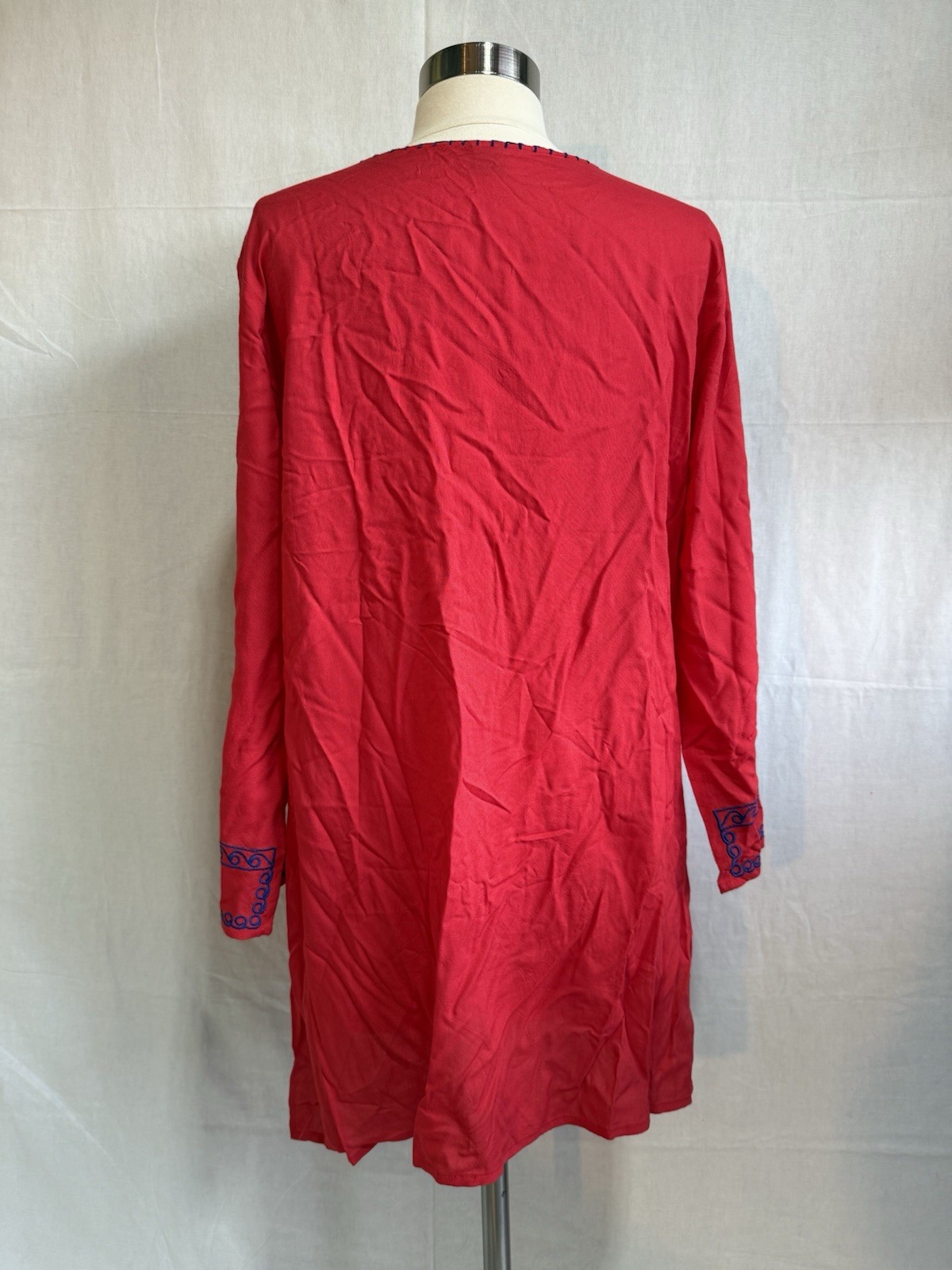 Raj Women’s Red Embroidered Kurta Tunic Long Sleeve Cotton Rayon Blend XL #68