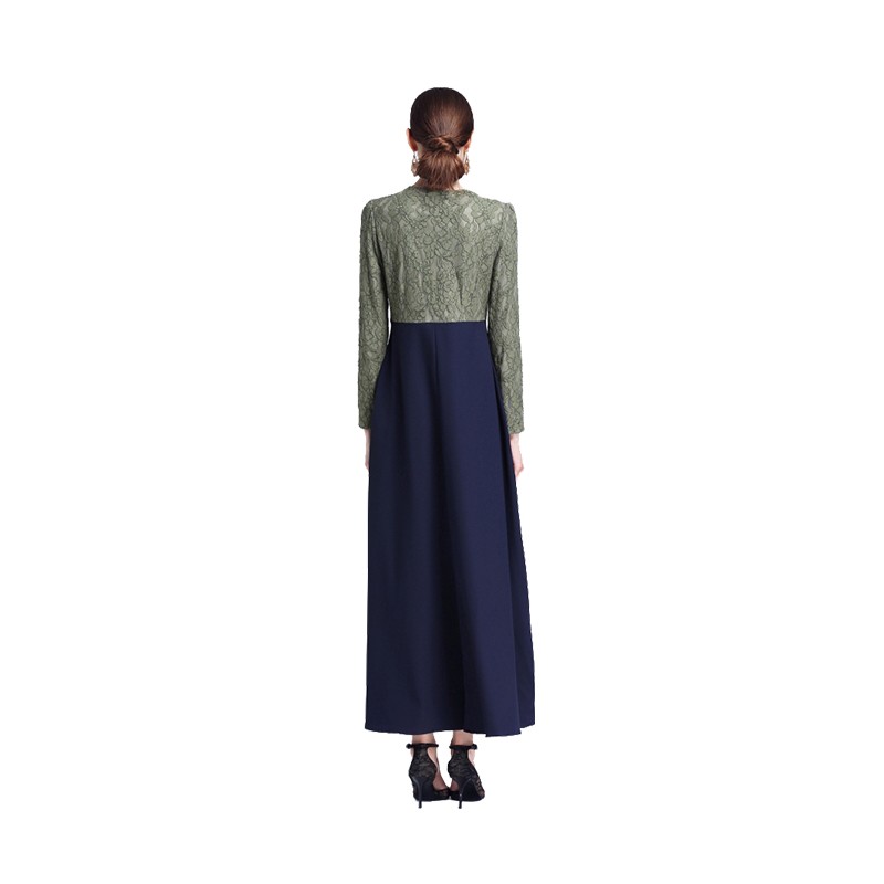 Women’s Round Neck Lace Long Sleeves Evening Dress A-Line Formal Party Gown Robe