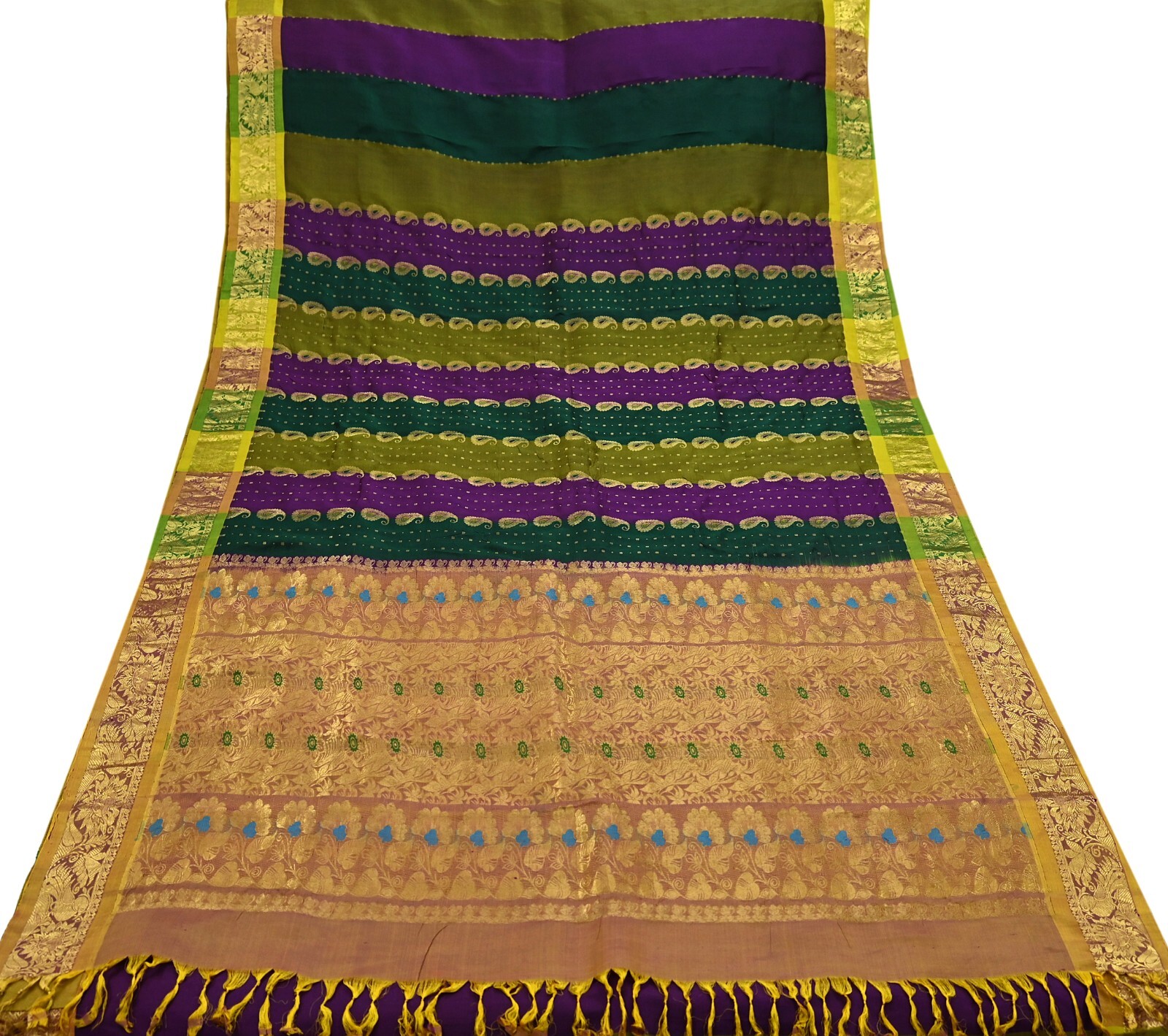 Vintage Heavy Sari Multi Kanjivaram Saree Pure Silk Ethnic Zari 5Yd Craft Fabric