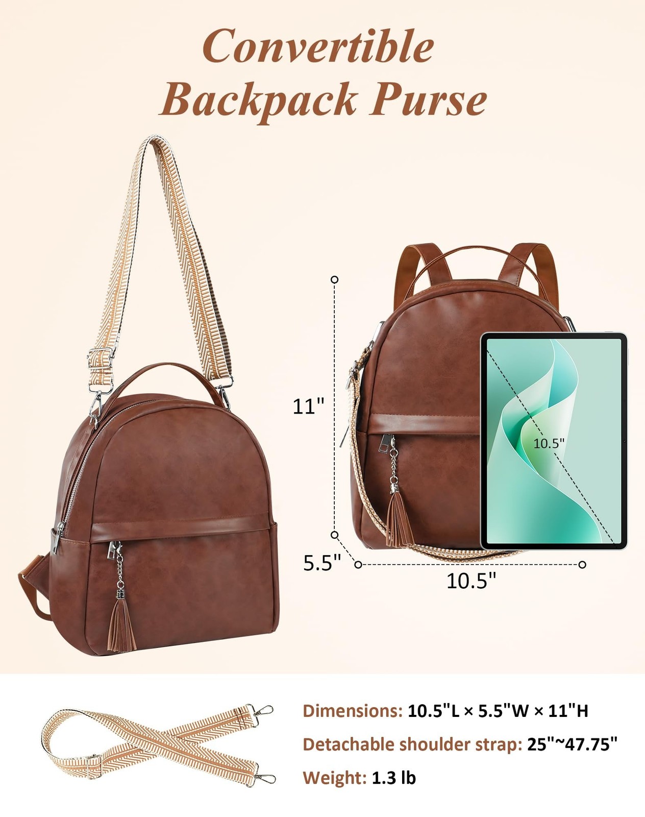 Fmeida Fashion Backpack for Women Vegan Leather Small Backpacks Purse Convert…