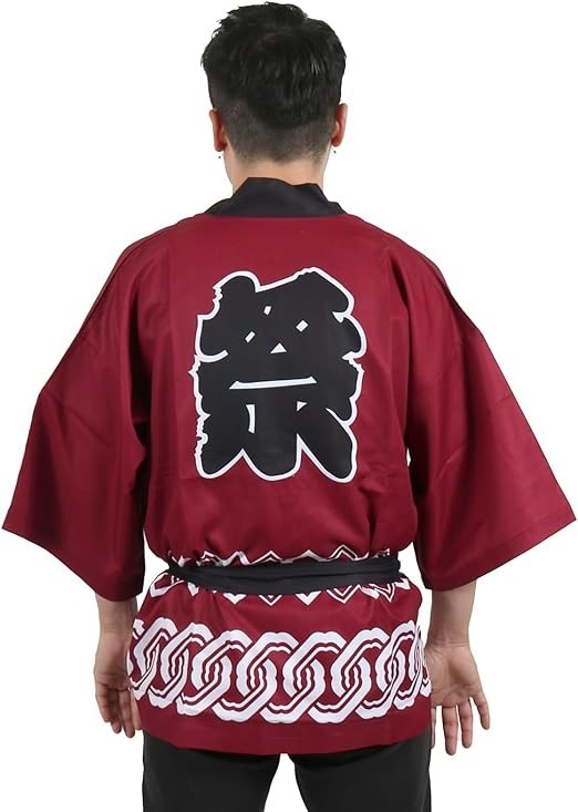 Matsuri Happi Coat Traditional Color Japanese Festival Kimono Obi Jacket UNISEX