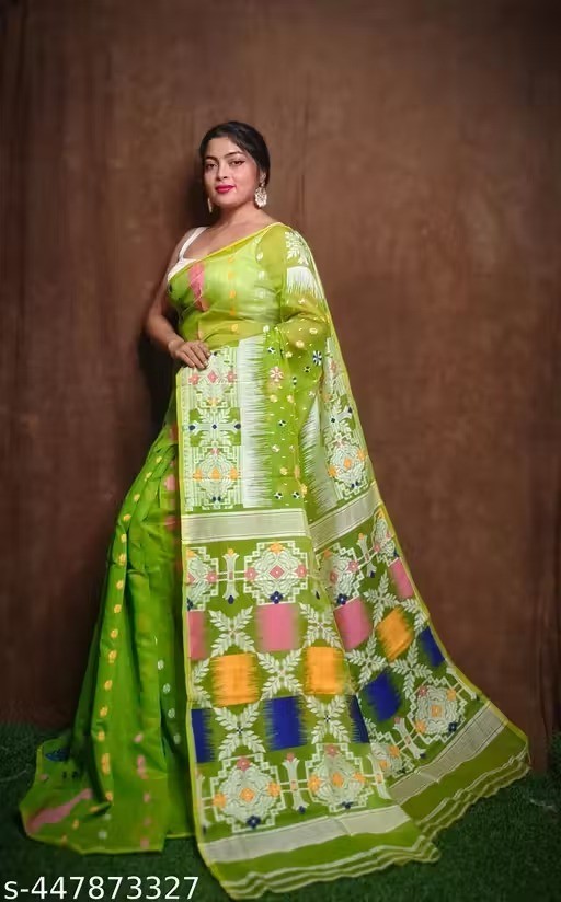 Traditional Bengali Handmade Jamdani Saree With Unstitched Bloused Wedding Wear