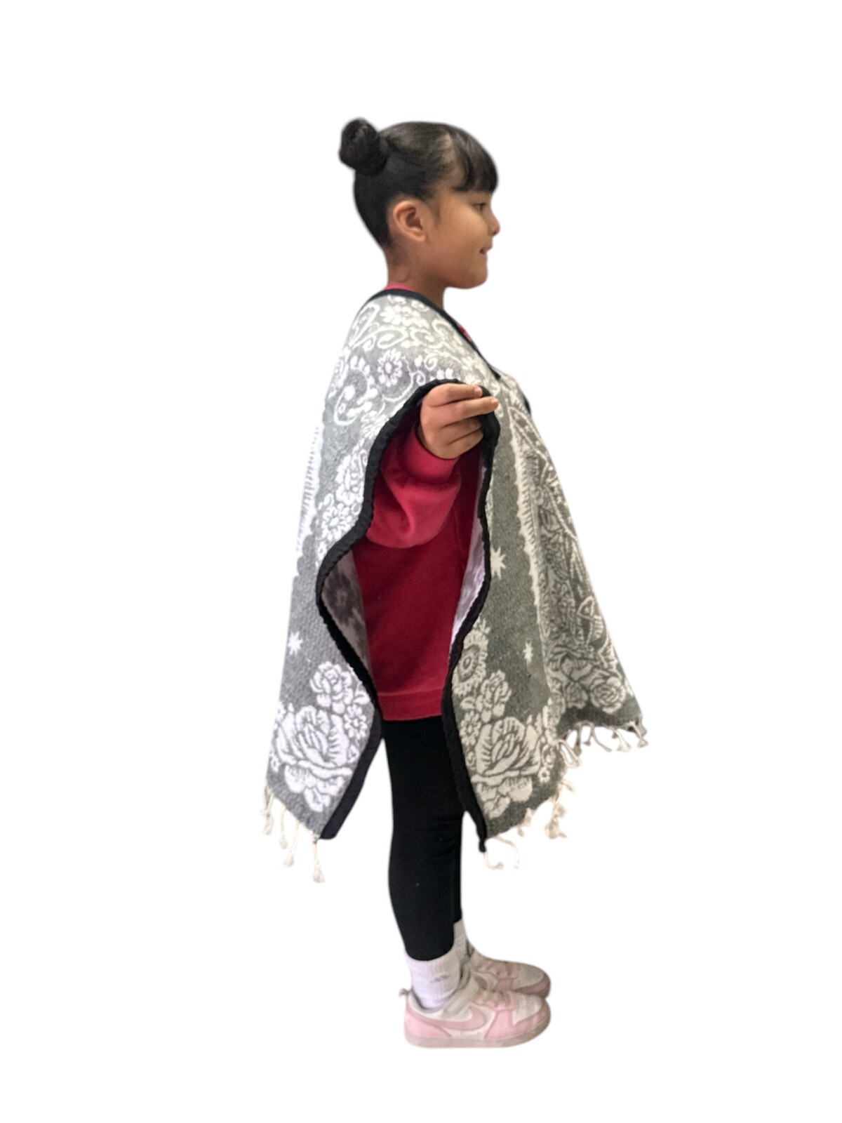 KIDS VIRGEN DE GUADALUPE PONCHO , BLANKET GABAN , 6-12 YEARS , LIGHT GRAY