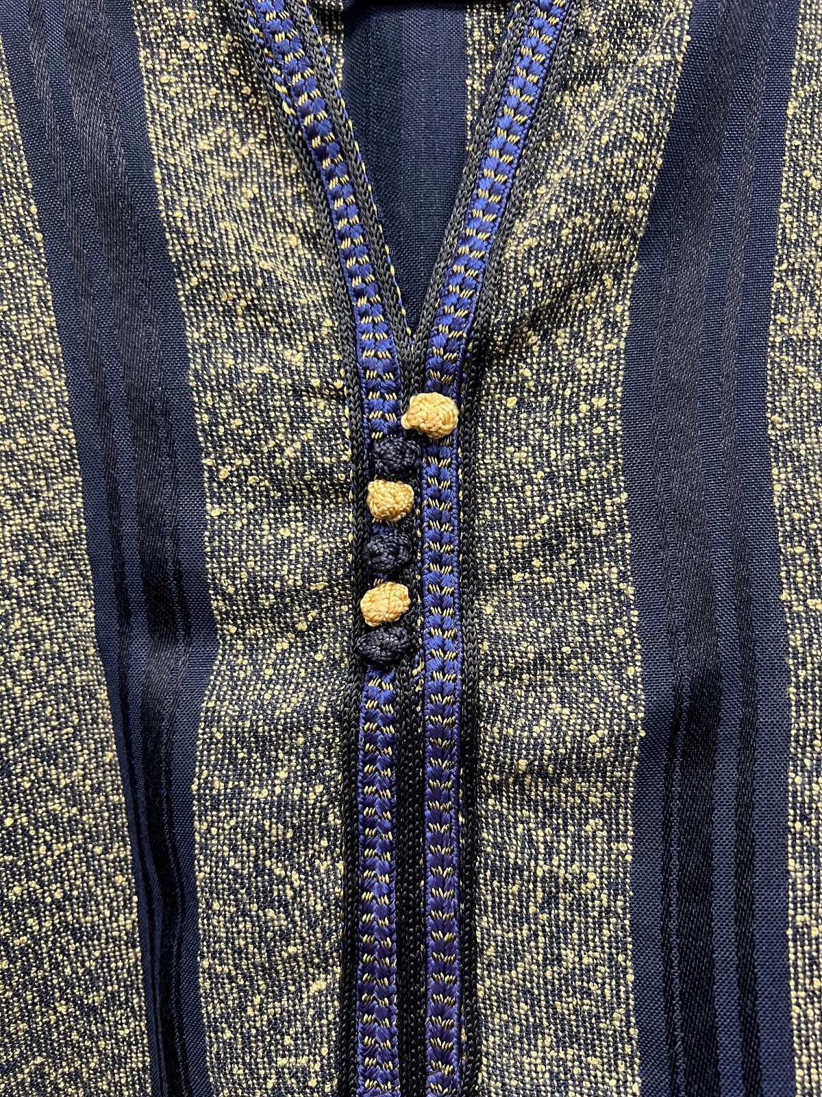 Men’s Moroccan Djellaba Hooded Thobe Handmade Arab Dishdasha Navy Blue/Gold