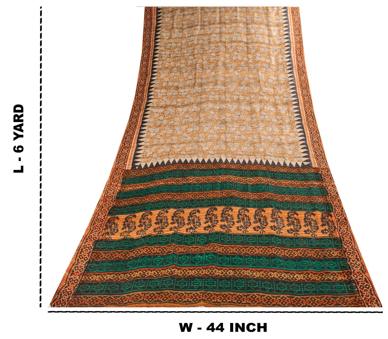 Sanskriti Vintage Saree Orange Pure Jute Silk Floral Kalamkari Printed 6 Yd Sari