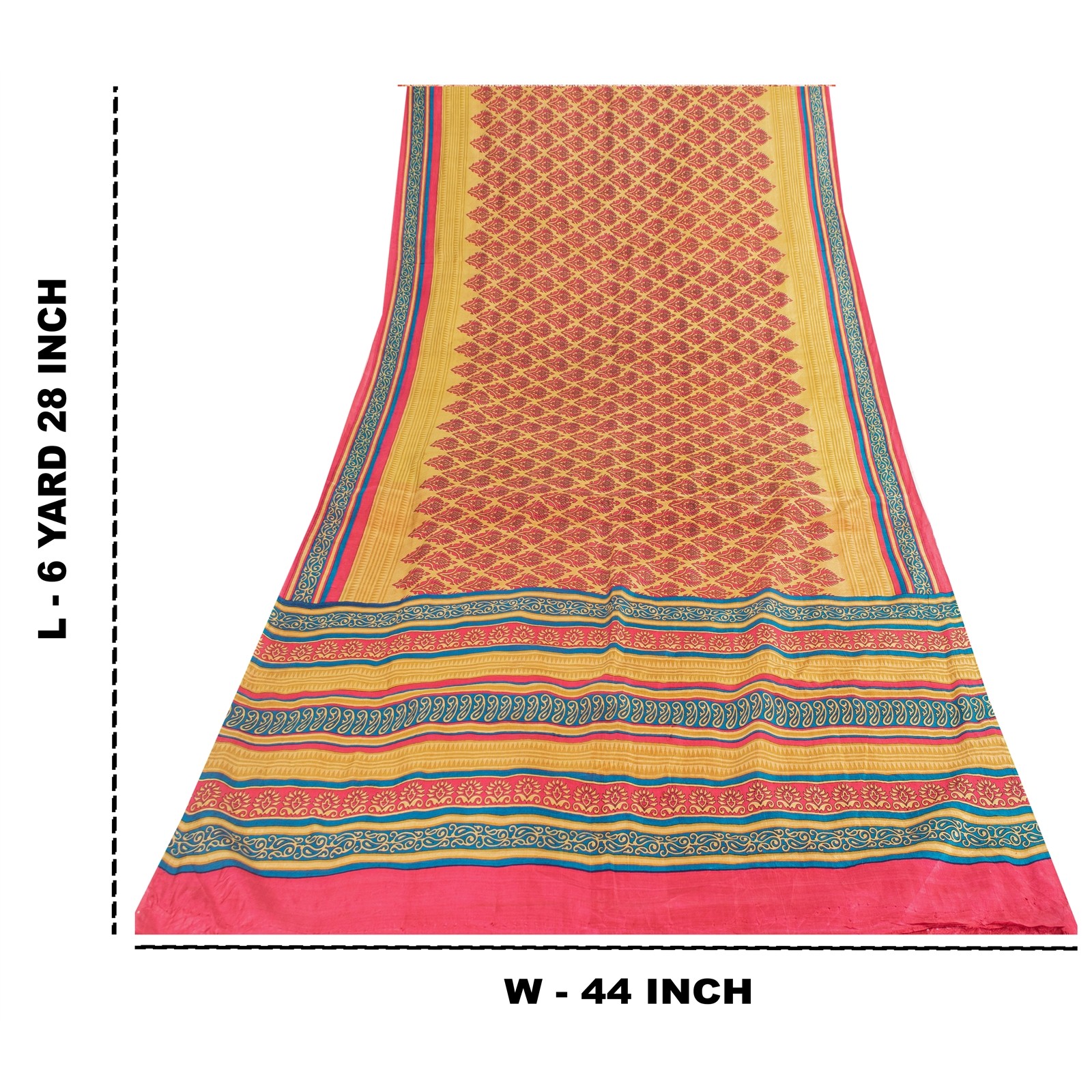 Sanskriti Vintage Sarees Pink & Cream Pure Silk Printed Sari 6+Yd Craft Fabric