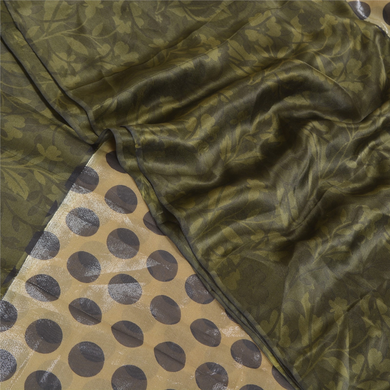 Sanskriti Vintage Green Sarees Pure Satin Silk Print Blouse Pc Sari Craft Fabric