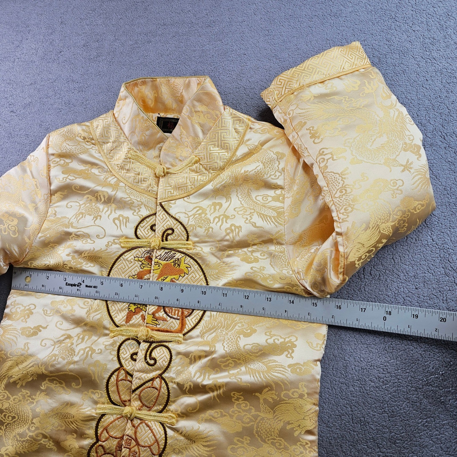 Yang Yu Traditional Chinese Tang Suit Jacket Boys 15 Gold Embroidered Mandarin