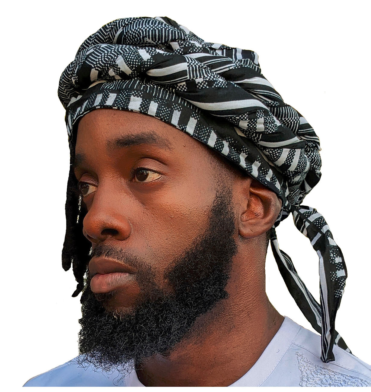 Black and White Kente African Print pre-tied Turban for Men