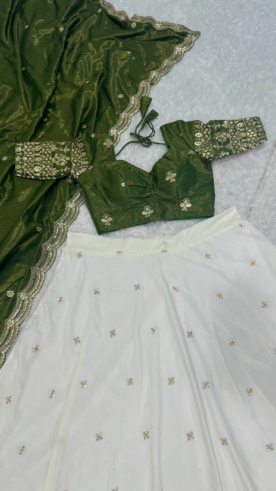 Stunning Pure Crepe Silk White Lehenga Choli With Dupatta For Women / Girls