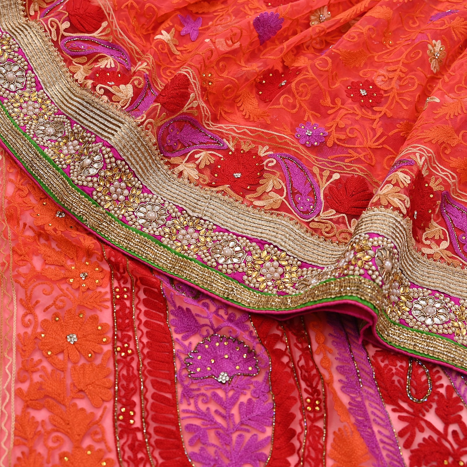 Indian Vintage Sari Net/Mesh Hand Embroidered Designer Manish Malhotra saree 5yd