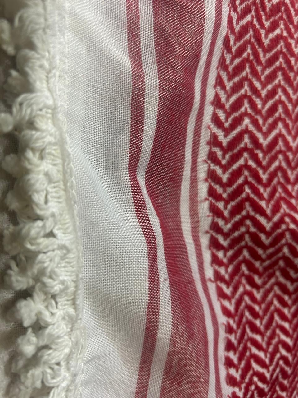 Authentic Jordanian Red White Shemagh Keffiyeh Handmade Tassels Embroidered Azim