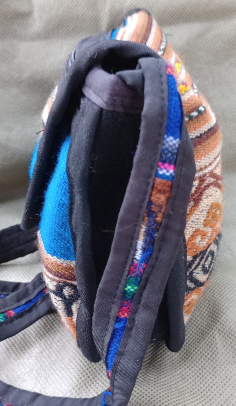 Handmade Andean Cotton Blend Shoulder Bag Multi-Color Patterned Wooden Button