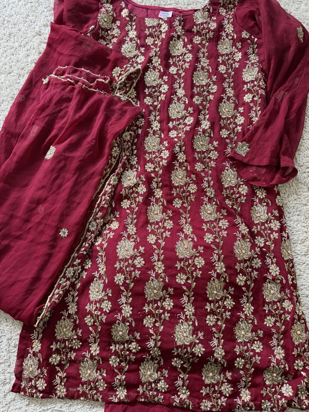 Pakistani 3 Piece Shalwar Kameez Suit Maroon Party Wear