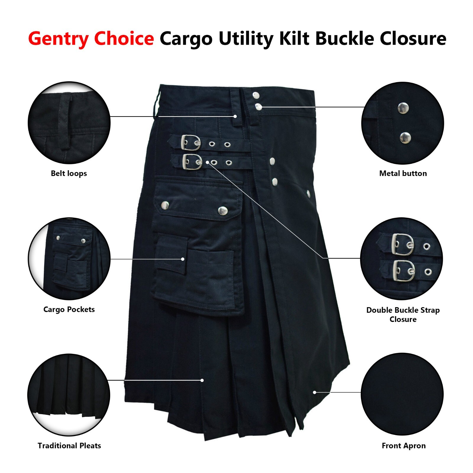 Scottish Men Cargo Utility Kilt Buckle Closure Traditional Highland Kilt Outfit