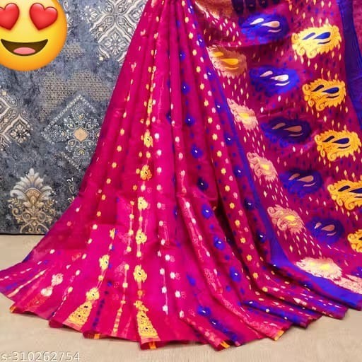 Traditional Bengali Handmade Jamdani Saree With Unstitched Bloused Wedding Wear