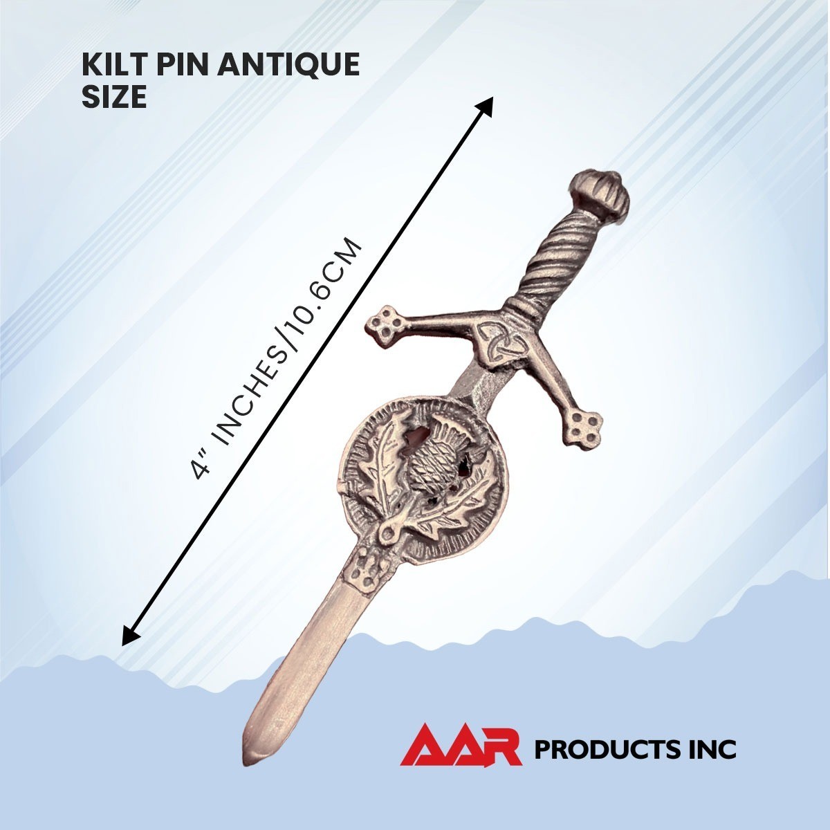AAR Celtic Kilt Pin with Thistle Badge Design Antique Finish