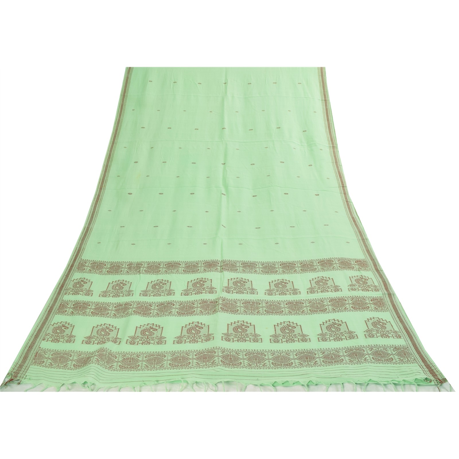 Sanskriti Vintage Sarees Begumpuri Pista Green Handwoven Pure Cotton Sari Fabric