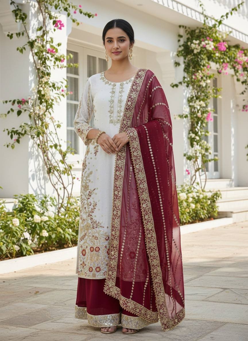 Heavy Reception Wear White Fancy Heavy Silk Salwar Kameez With Dupatta For Women