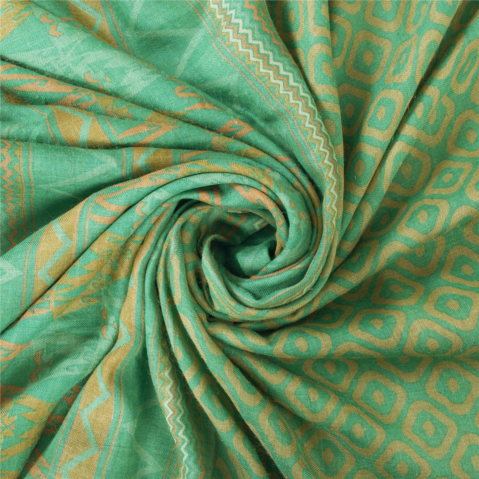 Sanskriti Vintage Blue Sarees 100%Pure Woolen Print 5+Yd Sustainable Fabric Sari