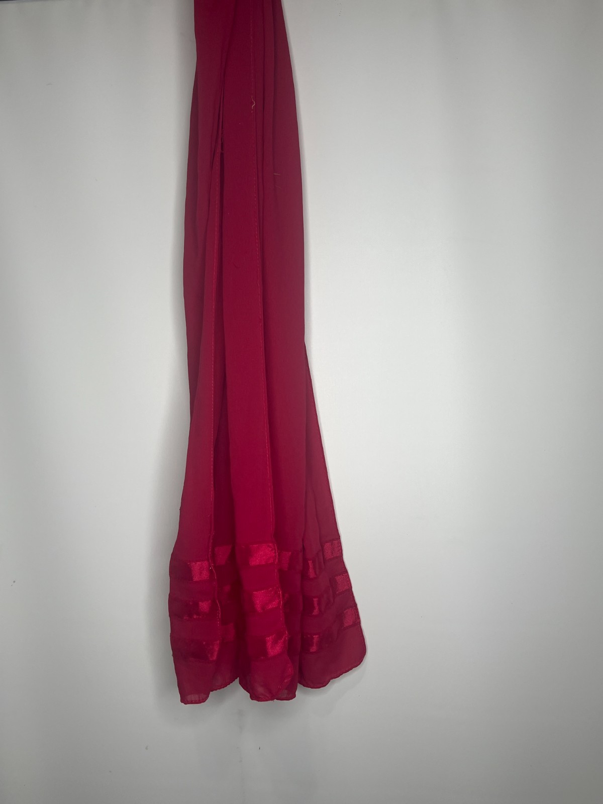 Wine Red Sheer Chiffon Scarf Wrap Shawl Metallic Stripe Trim 17×64 Lightweight
