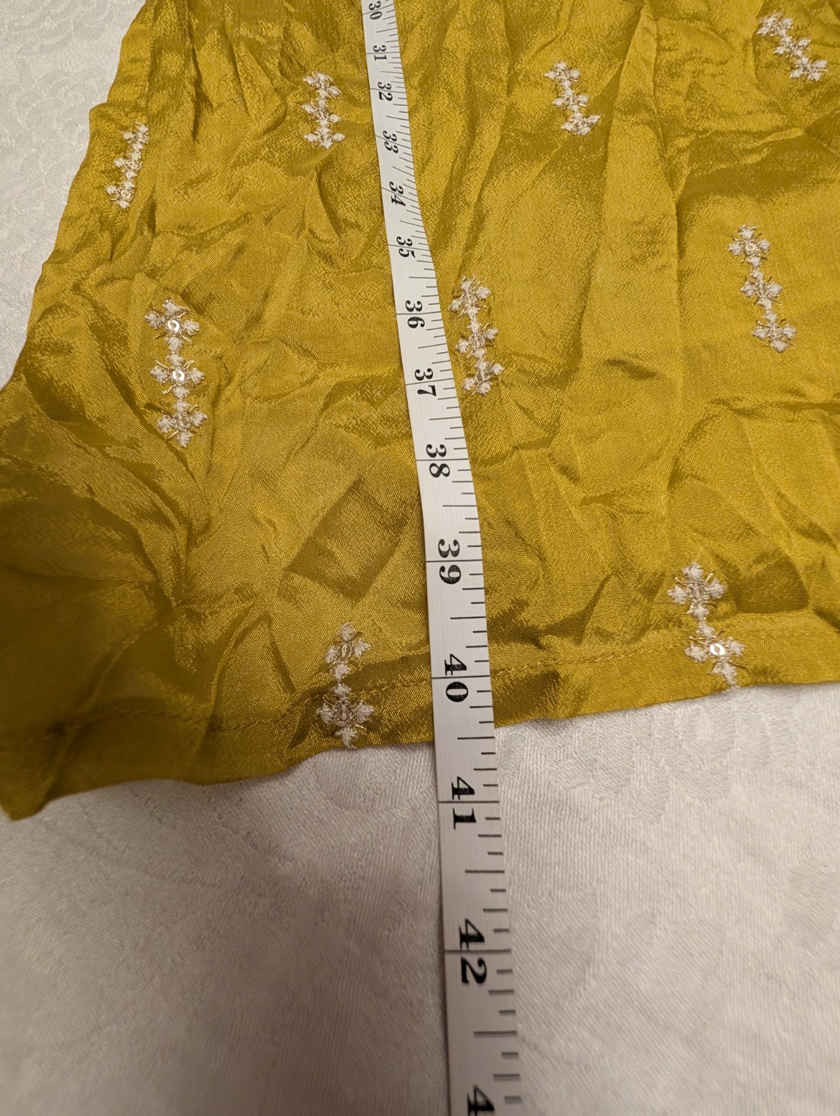 Mustard Yellow Embroidered Kurta Dress Boho Indian Tunic Size 44