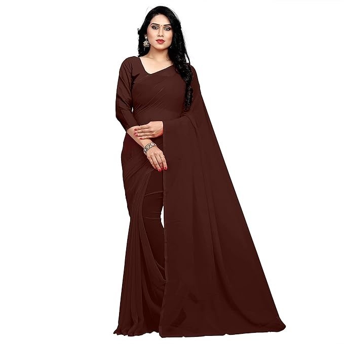 Sidhidata Women’s Georgette Saree With Unstitched Blouse Piece Coffee Pack Of 1