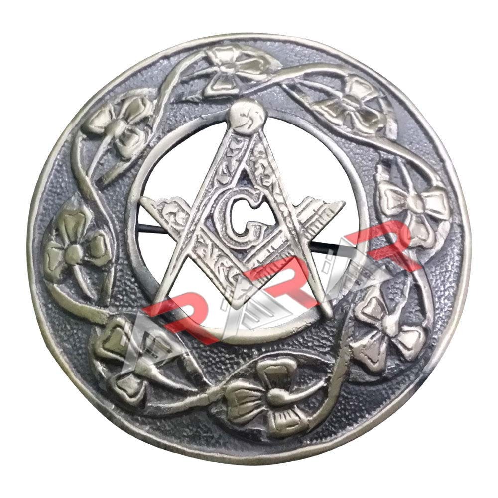 Scottish Highland Kilt Fly Plaid Brooch Antique Finish Masonic Design 3″ (7cm)