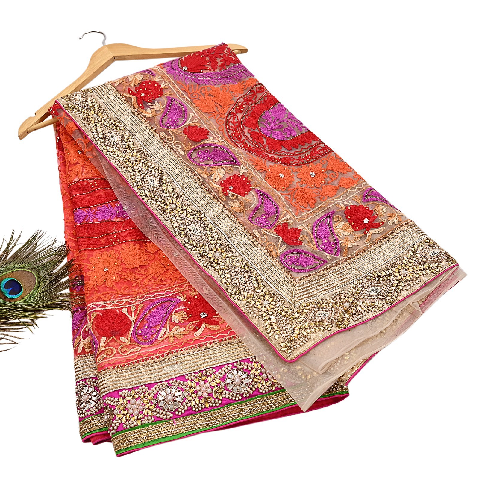 Indian Vintage Sari Net/Mesh Hand Embroidered Designer Manish Malhotra saree 5yd