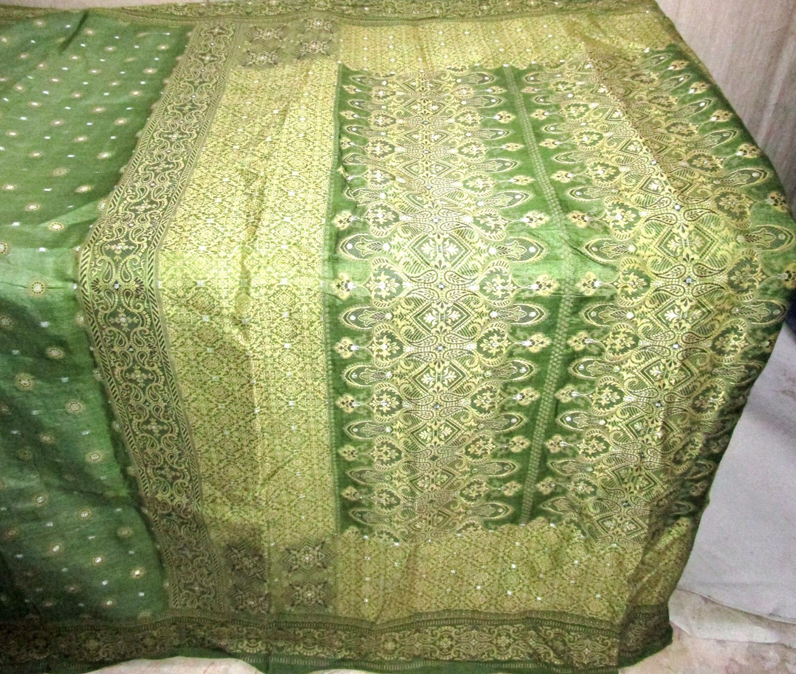 BVH WEARABLE PURE SILK Vintage Sari 5yd 20March2117 X07 E711 Pista Green #ABCKB