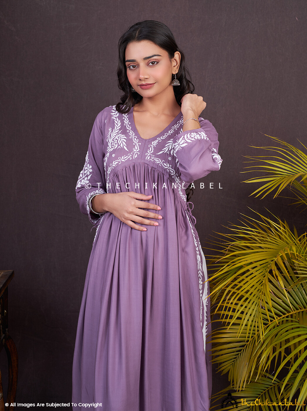 Mauve Modal Handmade Lucknowi Chikankari Anarkali Kurta Ethnic Wear Kurti