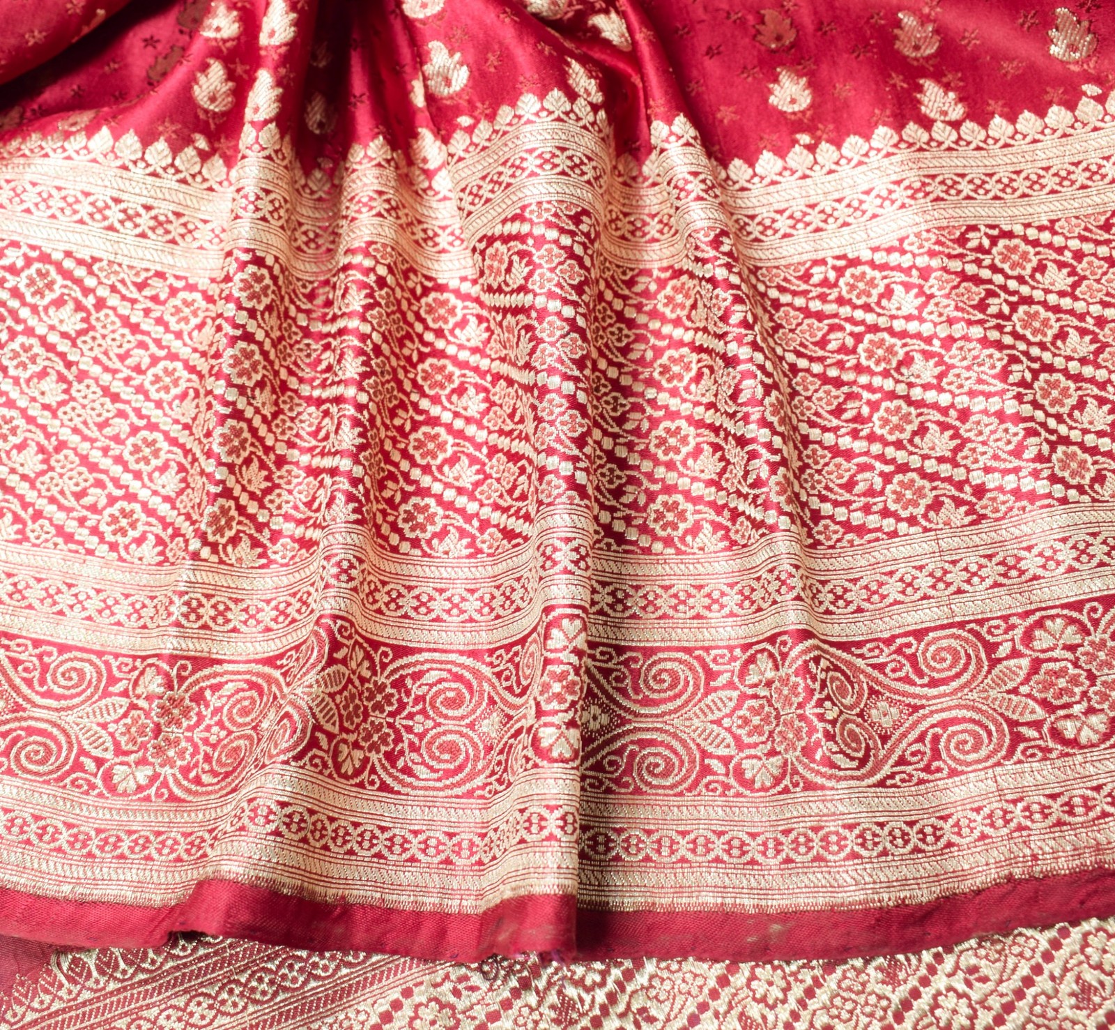 Sushila Vintage Heavy Saree Pure Satin Silk Banarasi Brocade Woven Sari Fabric