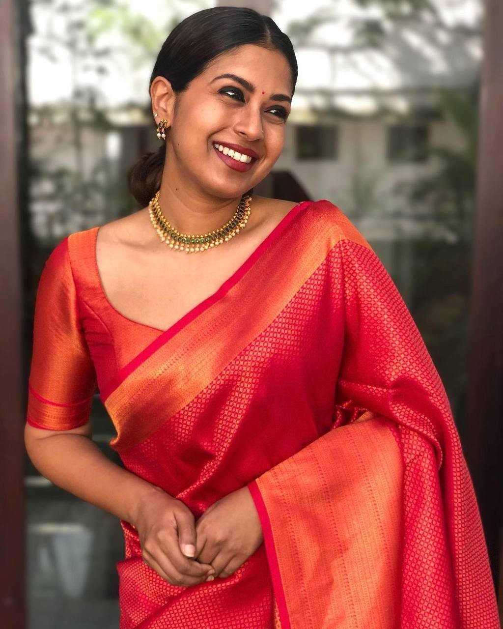 Soft Lichi Silk Saree Jacquard Woven Contrast Blouse Indian Wedding Sari