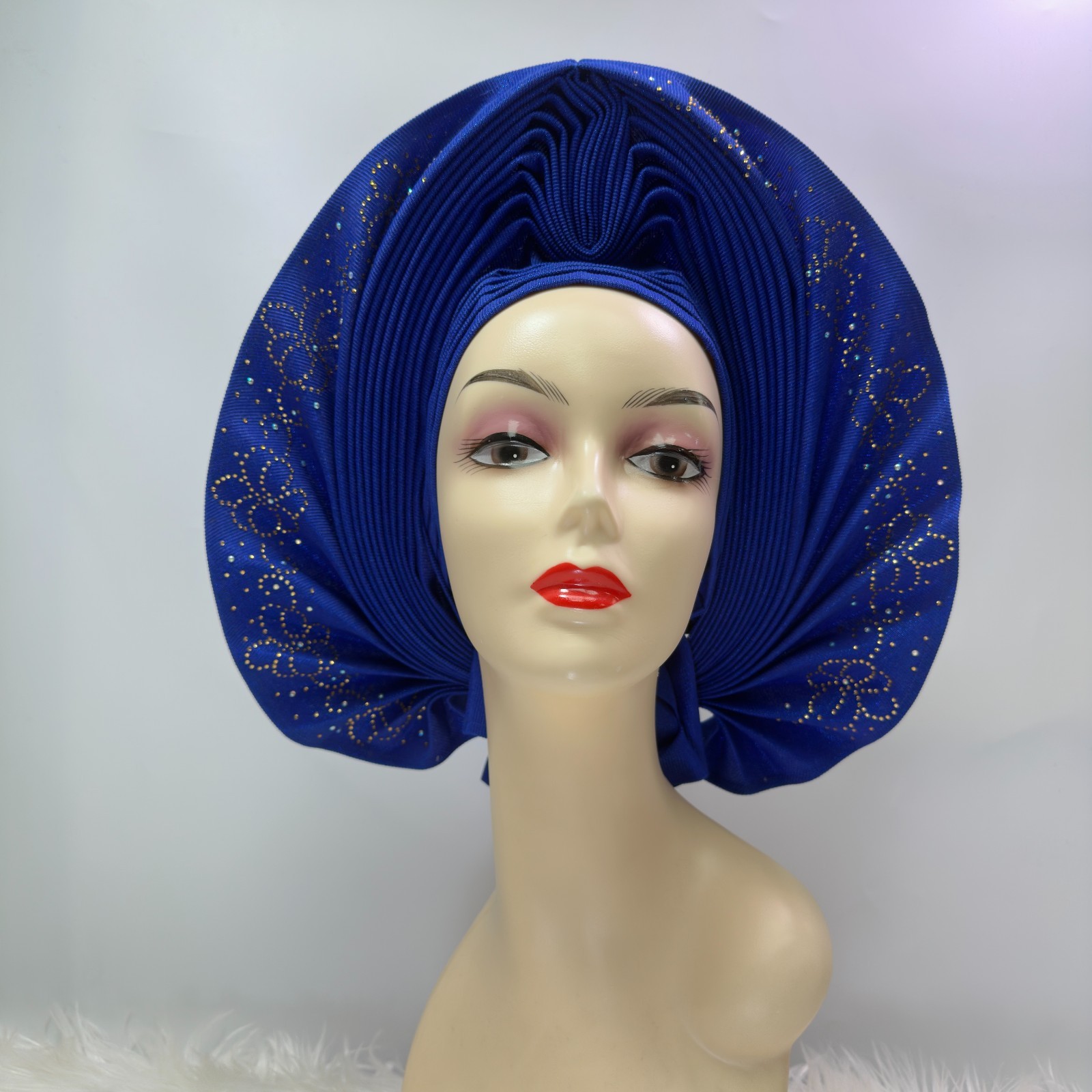 African Gele Fabric Headtie Stones Aso-Oke Turban Made Head Wear Hat Auto Gele