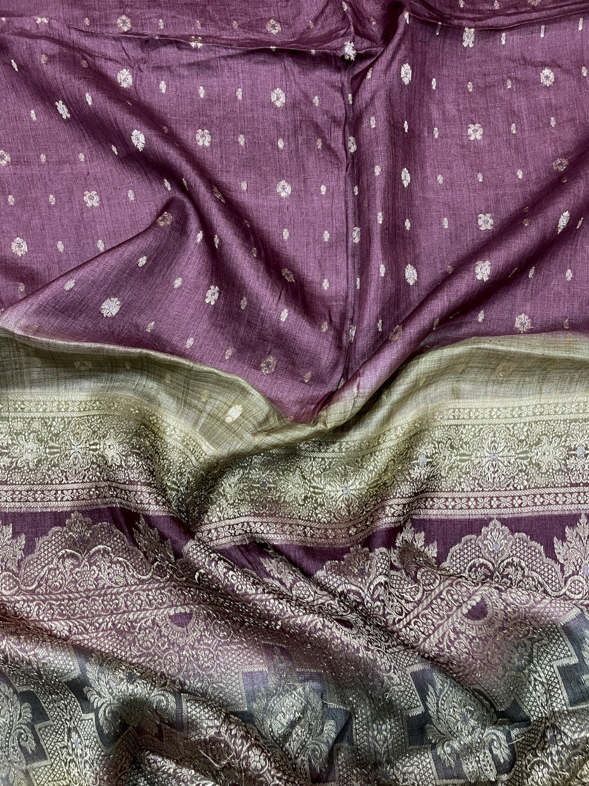 Vintage Tussar Silk Saree, Upcycled Printed Tussah Silk DIY Fabric TS1086