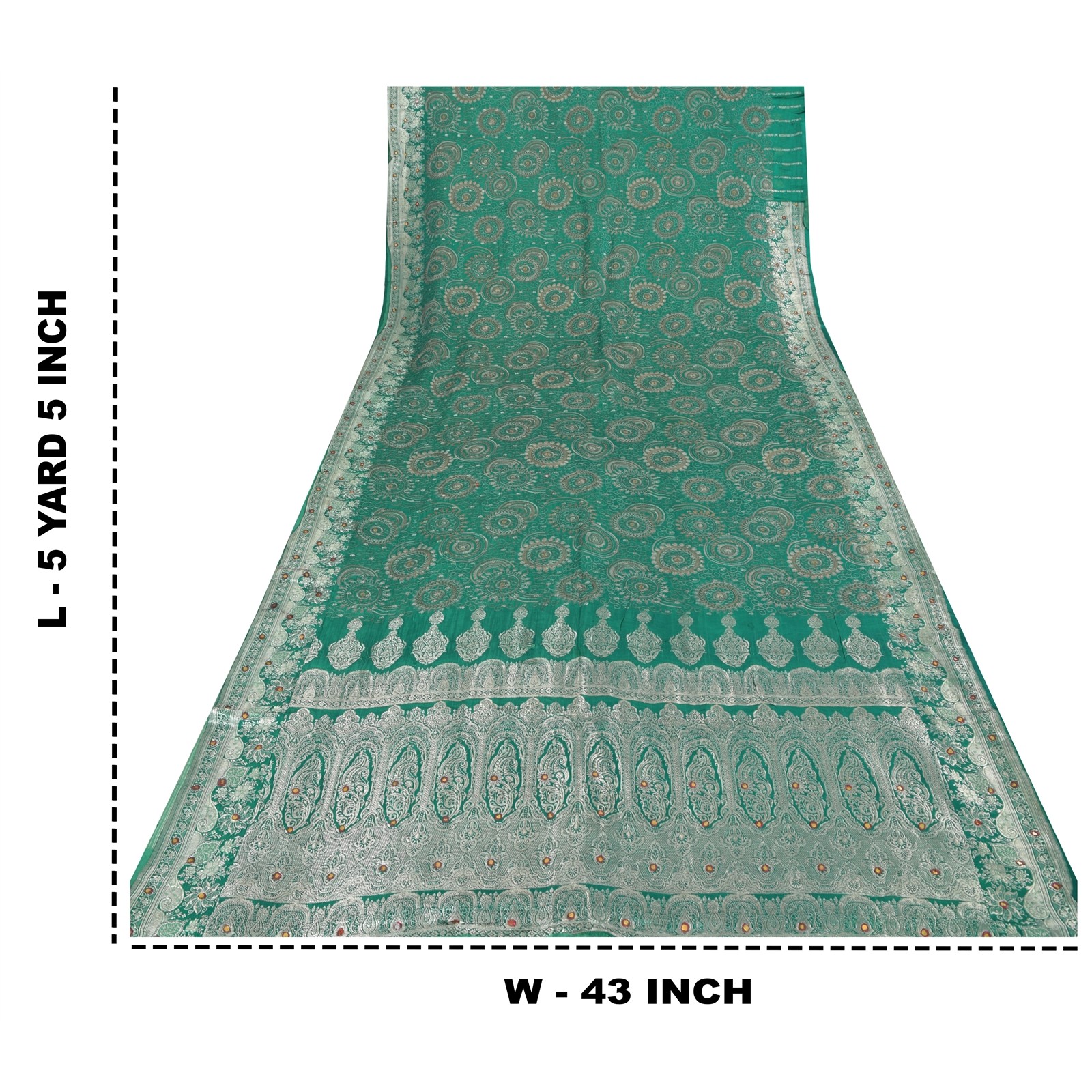 Sanskriti Vintage Teal Sarees Pure Satin Silk Brocade/Banarasi Woven 5+Yd Sari