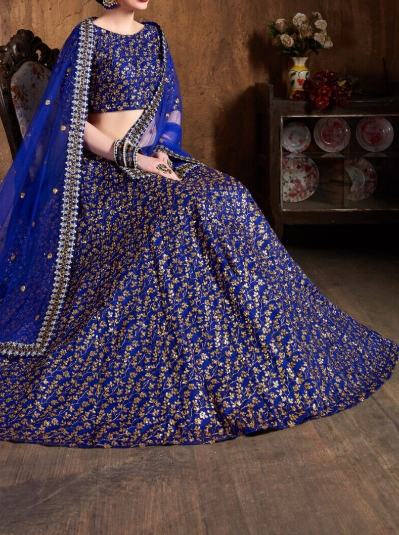 Pakistani Style Royal Blue Raw Silk Lehenga Choli And Soft Net Dupatta For Party
