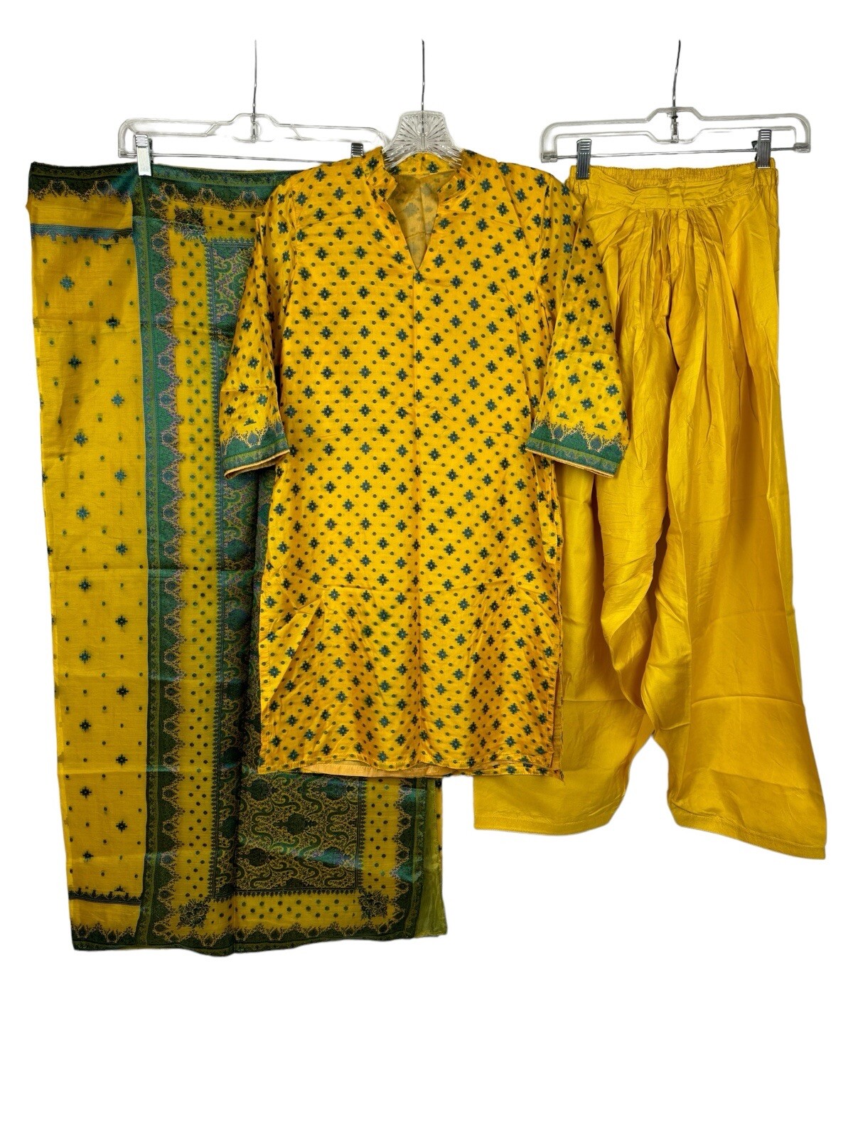 Salwar Kameez Yellow w Blue Purple Embroidery Suit Tunic Pants Dupatta Size XS