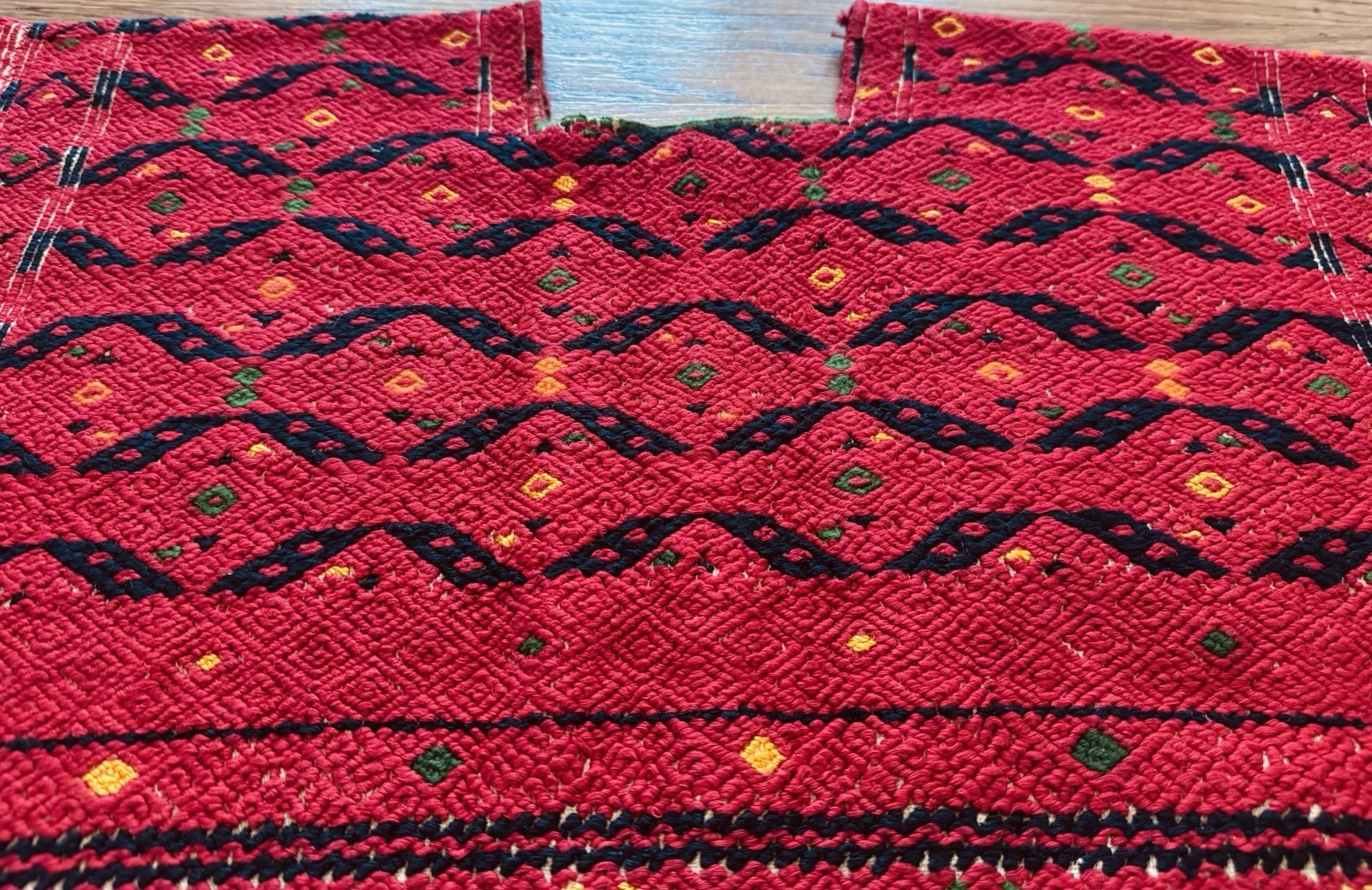 Vintage Woven Ceremonial Mexican Textile Huipil Poncho from Chiapas Mexico