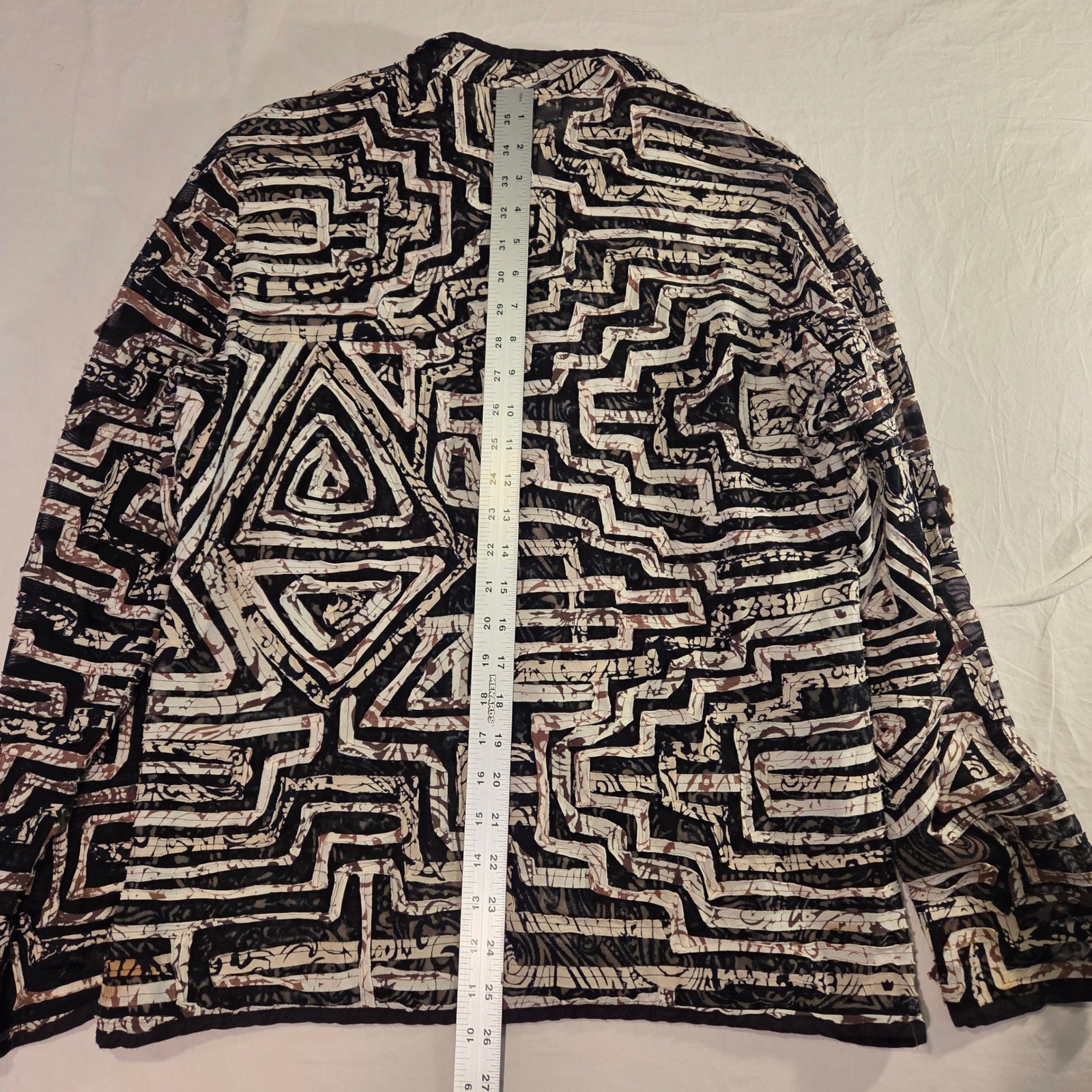 Tribal Mesh Button Up Mandarin Style Lightweight Jacket Boho, Chico’s Size 2