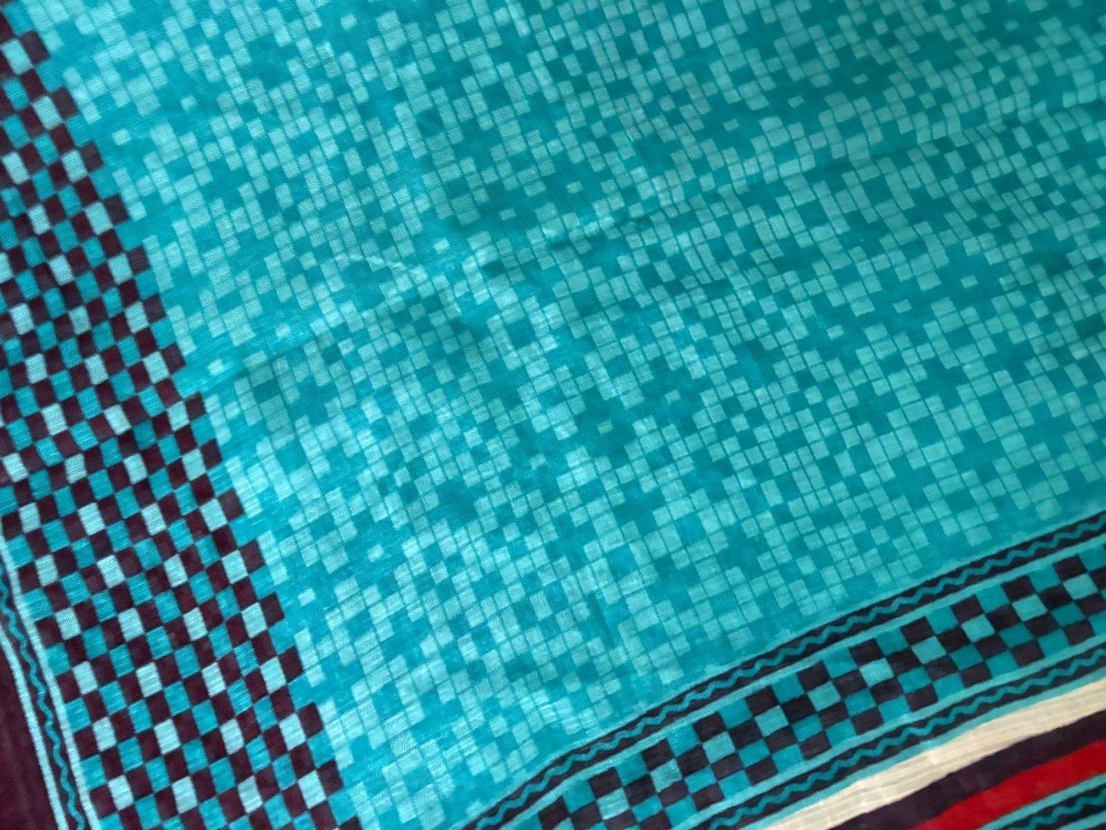 Bridal Saree Indian Vintage Printed Used Silk Recycled Fabric Blue Curtain Drape